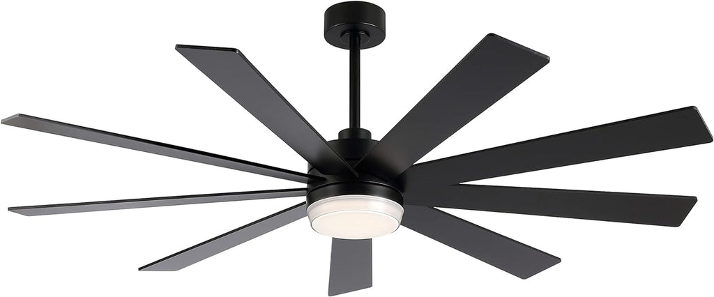 LEDLUX 72' Ceiling Fan with Light Black, 6-Speed Remote Control, Reversible DC Motor, Modern 9 Blades with 4.5'/12'/24' Downrods for Home or Commercial, Living Room/Restaurant