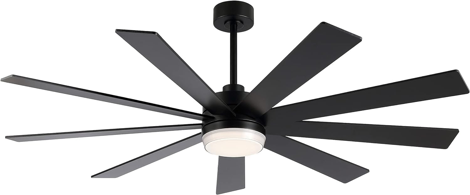 LEDLUX 72' Ceiling Fan with Light Black, 6-Speed Remote Control, Reversible DC Motor, Modern 9 Blades with 4.5'/12'/24' Downrods for Home or Commercial, Living Room/Restaurant
