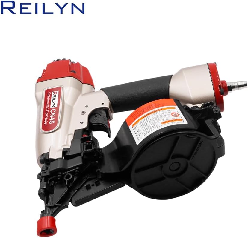 CN45 Pneumatic Framing Nail Gun,15 Degree 3/4' to 1-3/4' Coil Siding Nailer Pneumatic Roof Nail Gun for Siding Sheathing Wooding Fencing Decking