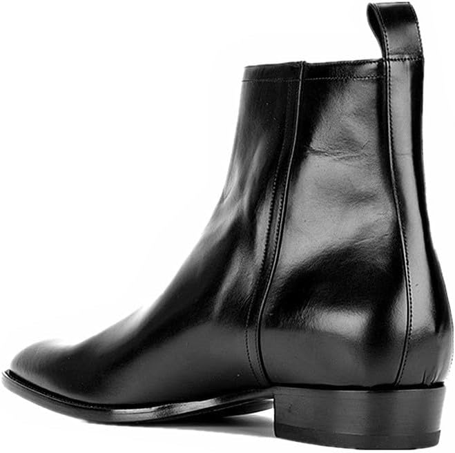 Santimon Men's Chelsea Ankle Boots-Handmade Genuine Leather or Suede Dress Casual Boots, Almond Toe, Low Heel, Side Easy On/Off Zipper - Business Casual, Work, Travel, Wedding