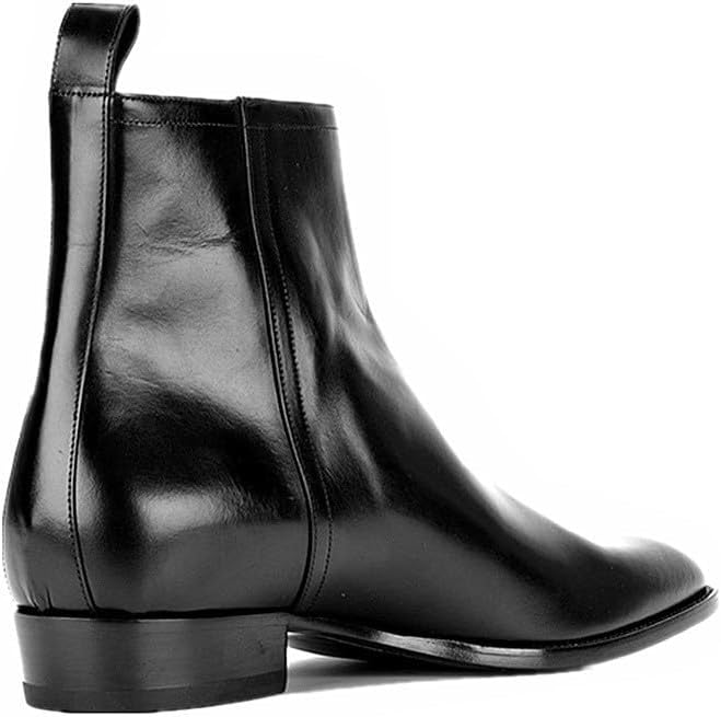 Santimon Men's Chelsea Ankle Boots-Handmade Genuine Leather or Suede Dress Casual Boots, Almond Toe, Low Heel, Side Easy On/Off Zipper - Business Casual, Work, Travel, Wedding