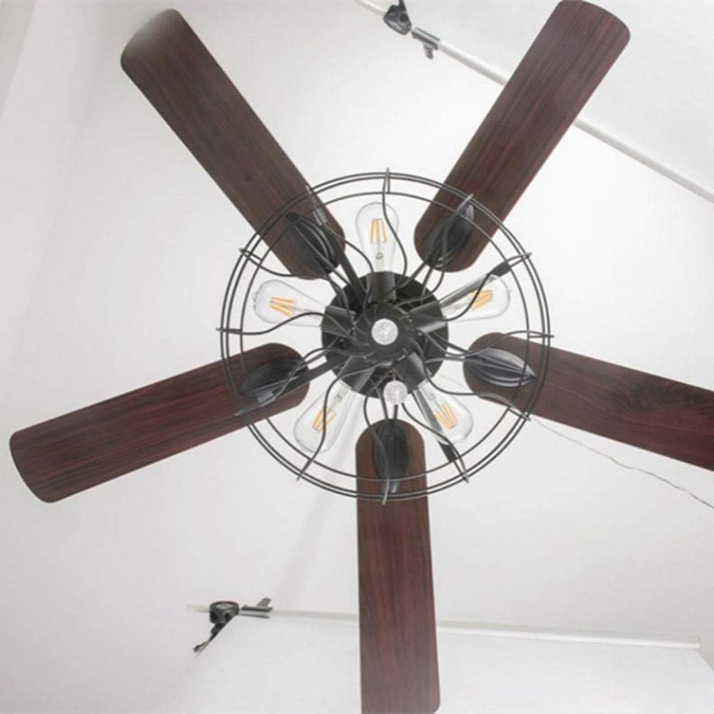 52 Inch Black Ceiling Fan with LED Light and Remote Control,Creative Design Chandelier Fan Light with 5 Wood Reversible Blades Black Metal Lampshades,Quiet Motor
