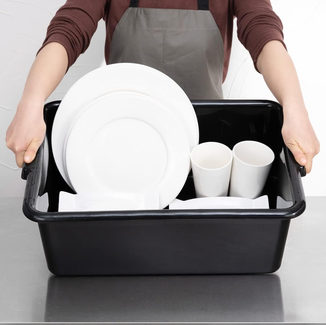 Restaurantware TUBS ONLY: RW Clean 22 Inch x 15.7 Inch Bus Tubs 12 Deep Bus Boxes - Lid Sold Separately With Handles Black Plastic Restaurant Tubs Heavy-Duty For Kitchen Organization