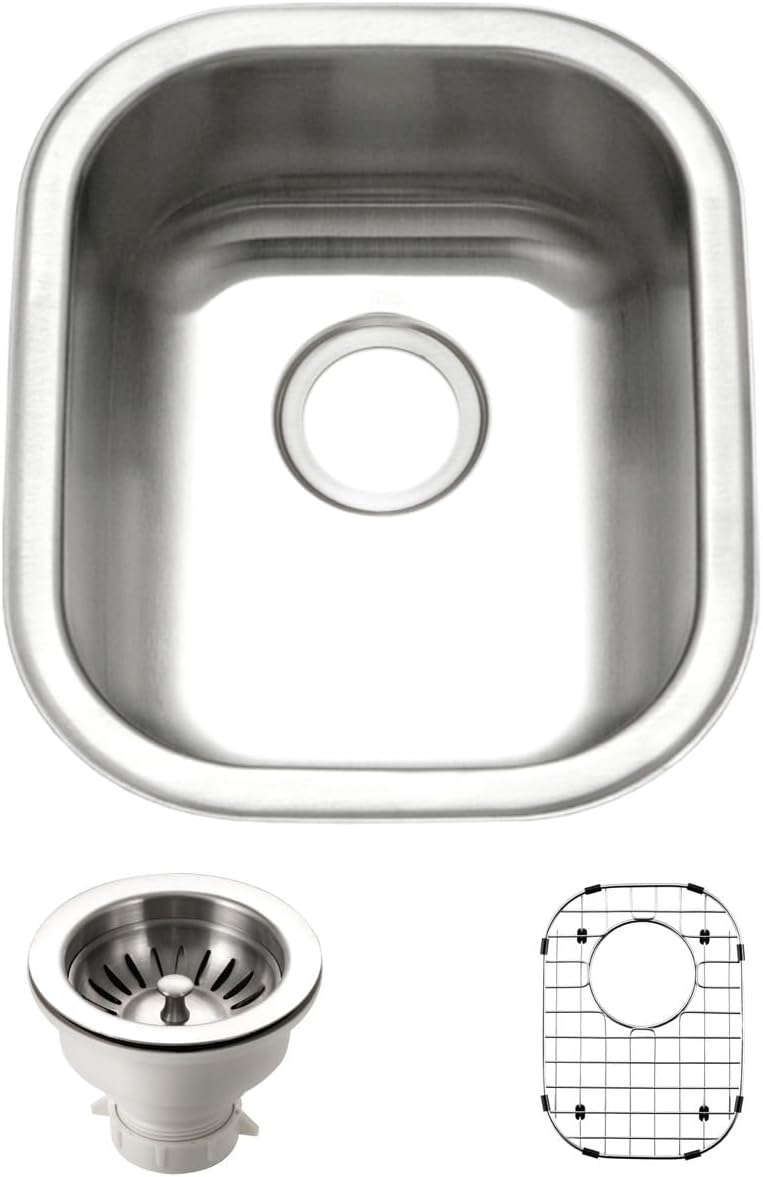 Houzer Club Stainless Steel Kitchen Bar & Prep Sink: 14 Inch Undermount Medium Sink with Strainer, Durable & Versatile, Essential for Home & Apartment: CS-1407-1