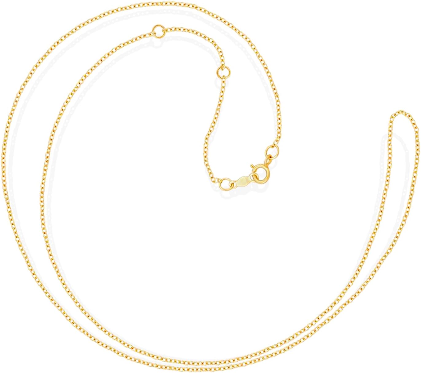 Jewelili 10K Yellow Gold or 10K White Gold or Sterling Silver 1.0mm Cable Chain Necklace with Spring-ring Clasp |17', 18', 19' (inches) Extendable Length