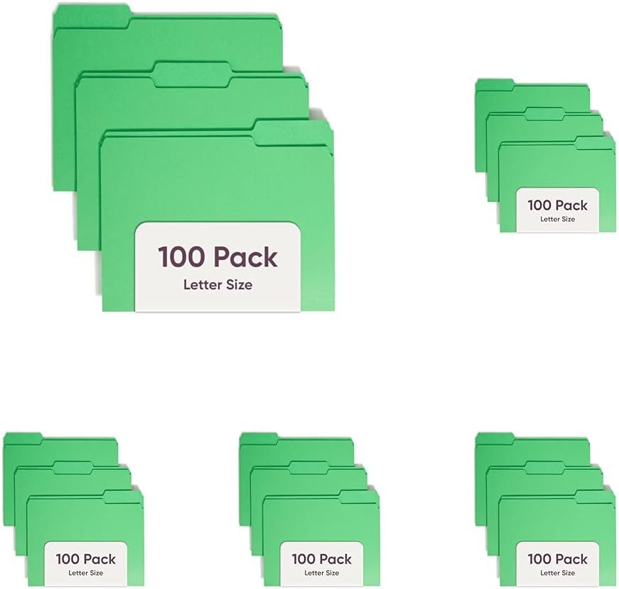 Smead Standard File Folders,Green,1/3-Cut Tabs,Letter Size (12143),100 Count (Pack of 5)