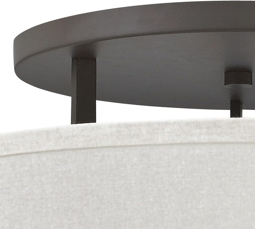 Hinkley Hampton Semi-Flush Three Light 26-in Dia. Ceiling Mount, Off-White Linen Drum Shade, Acrylic Diffuser, Buckeye Bronze Finish