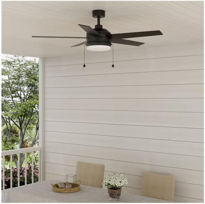 Harbr Breeze Sunport Easy2Hang 52-in Color-Changing Integrated LED Outdoor Matte Black with Matte Blades Ceiling Fan With Light (5 -Blade)