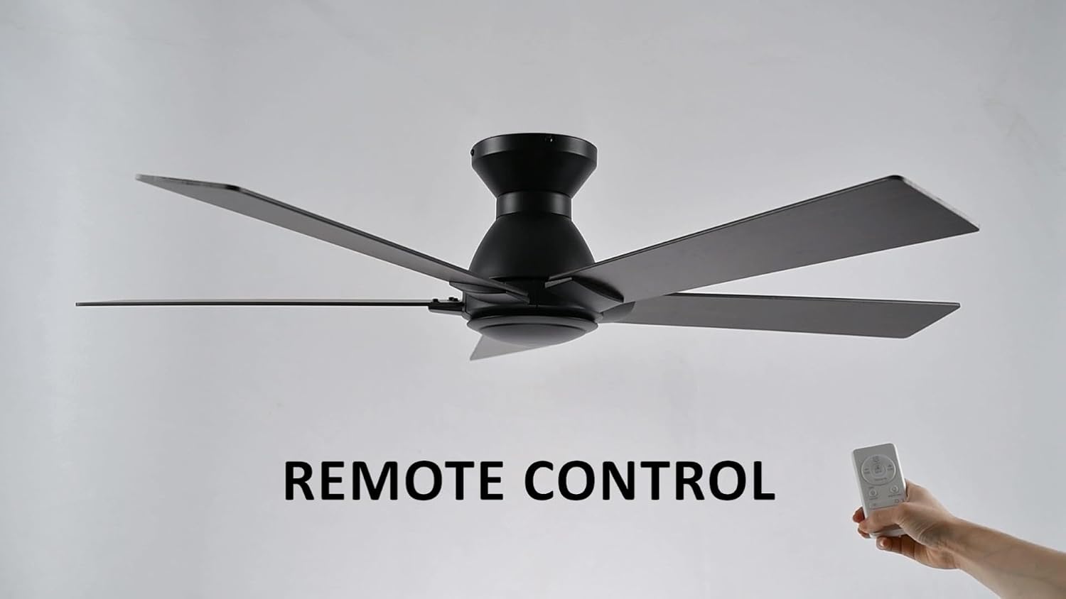 Carro 52 Inch Flush Mount Ceiling Fan without Lights, Black Ceiling Fan with Remote Low Profile, 10-Speed Reversible DC Motor, 5 Dual Finish Blades, Indoor for Bedroom