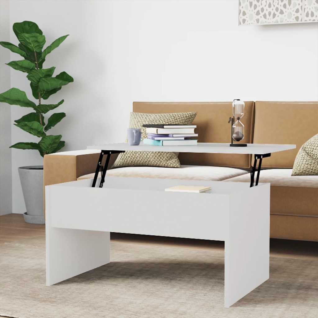 Modern Coffee Table with Hidden Compartment, Lift Top Coffee Table for Home, Office, High Gloss White 31.5'x19.9'x16.3' Engineered Wood,-959