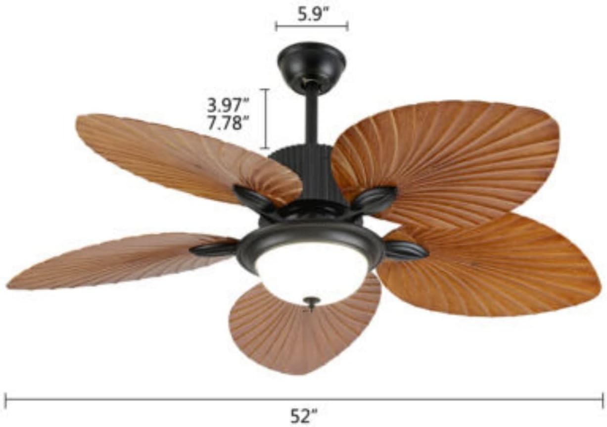 52' Retro Ceiling Fan Light, Leaf Blades Chandelier Indoor Lamp w/Remote Control Quiet, 5 ABS Palm Leaf Blades, 3 Speed & 3 Lighting Colors & Smart Timing, Home Indoor Bedroom Living Room