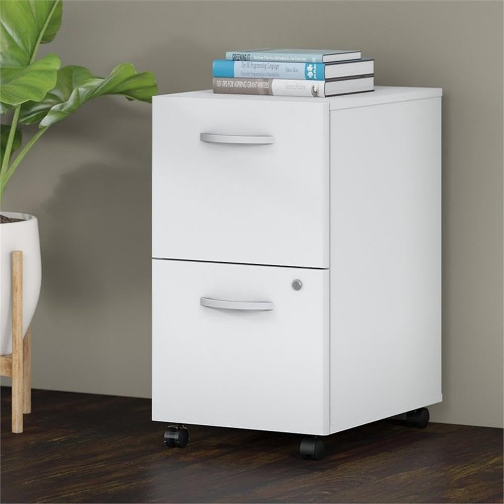 Bush Business Furniture Studio C 2 Drawer Mobile File Cabinet in White, Rolling Storage Solution, Home or Office Filing Organizer