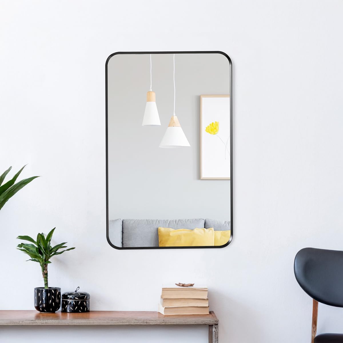 Kohler 26052-BLL Essential Rectangular Bathroom Mirrors, Bathroom Mirrors for Over Sink, 22 in. W x 34 in. H, Matte Black