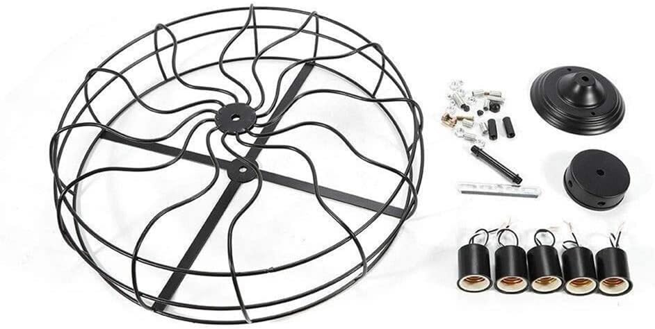 Industrial Semi Flush Mount Ceiling Light,Vintage Metal Cage Chandelier, Retro Fan Blade Design Hanging Lighting Fixture, for Kitchen Island, Dining Room