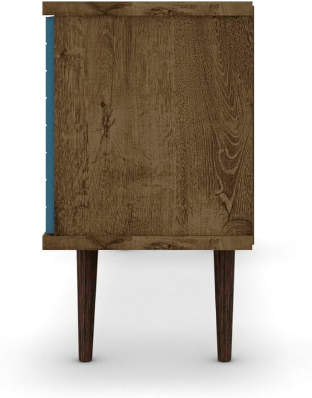 Manhattan Comfort Liberty Mid Century Modern TV Stand for Televisions up to 50 Inches, Bedroom and Living Room Entertainment Center with Storage, Shelves, and Cabinet, 53' Wide, Rustic Brown/Aqua