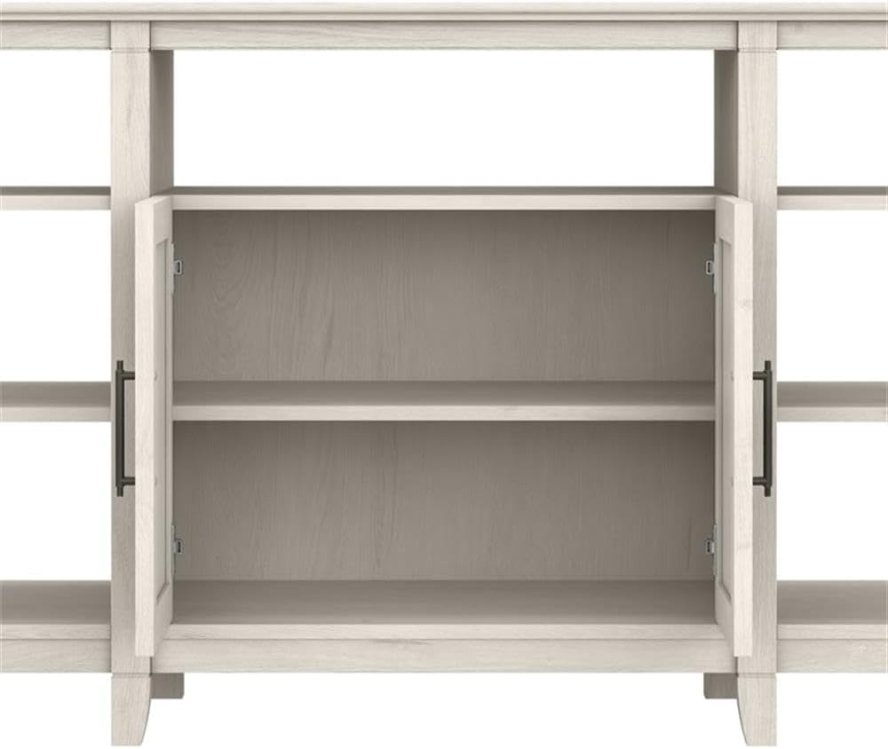 Bush Furniture Key West Tall TV Stand with Set of 2 Bookcases, Farmhouse Entertainment Center for 65 Inch Television, 17D x 60W x 66H, Linen White Oak