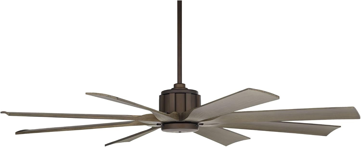 Possini Euro Design 60' Defender Industrial Rustic Indoor Outdoor Ceiling Fan with Remote Control Oil Rubbed Bronze Hand-Painted Weathered Oak Damp Rated for Patio Exterior Porch Gazebo Garage Barn