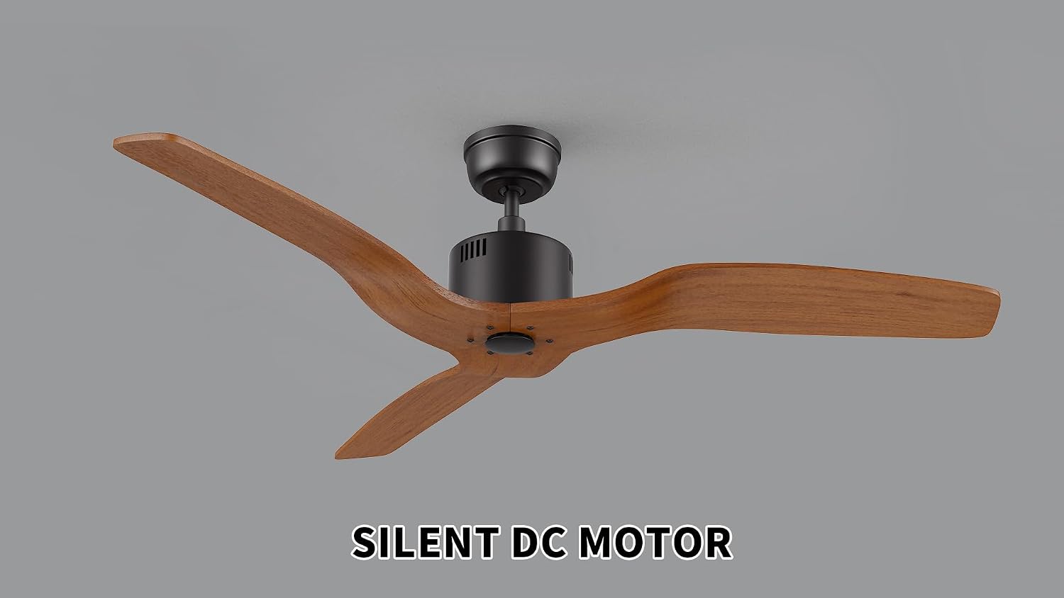 SMAAIR 52 Inch Ceiling Fan No Light with Remote, Solid Wood Black Walnut Ceiling Fan without Light, 10 Speed, Quiet DC Motor, Indoor Modern 3 Blade Ceiling Fan for Indoor Bedroom Living Room