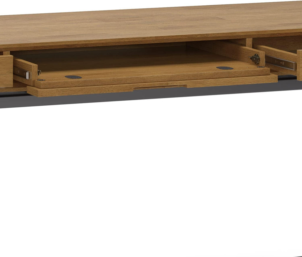 SIMPLIHOME Banting Desk - 72 Inch Wide Solid Wood and Metal Writing Desk in Medium Saddle Brown, Modern Industrial Home Office Computer Table for Study with 2 Drawers and Flip-Down Keyboard Tray