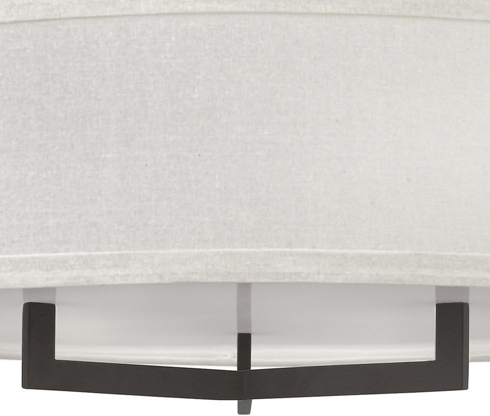 Hinkley Hampton Semi-Flush Three Light 26-in Dia. Ceiling Mount, Off-White Linen Drum Shade, Acrylic Diffuser, Buckeye Bronze Finish