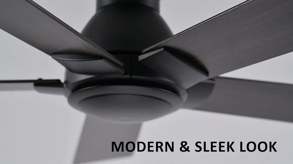 Carro 52 Inch Flush Mount Ceiling Fan without Lights, Black Ceiling Fan with Remote Low Profile, 10-Speed Reversible DC Motor, 5 Dual Finish Blades, Indoor for Bedroom