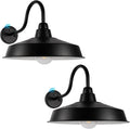 Dusk to Dawn Barn Light Outdoor, 16 Inch Dome Large Farmhouse Exterior Light Fixture Wall Mount, Industrial Outdoor Wall Sconce Outside for House, Shop, Porch, Garage, Black, 2 Pack