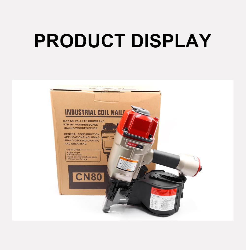 Roofing Nail Gun CN80, 2 inch to 3-1/4-inch 15 Degree Pneumatic Siding Nail Gun for Siding Sheathing Wooding Fencing Decking Roofing Professional Pallet Nailer