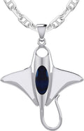 US Jewels Men's 925 Sterling Silver 30.5mm 3D Manta or Sting Ray Aquatic Pendant Necklace, 18in to 24in