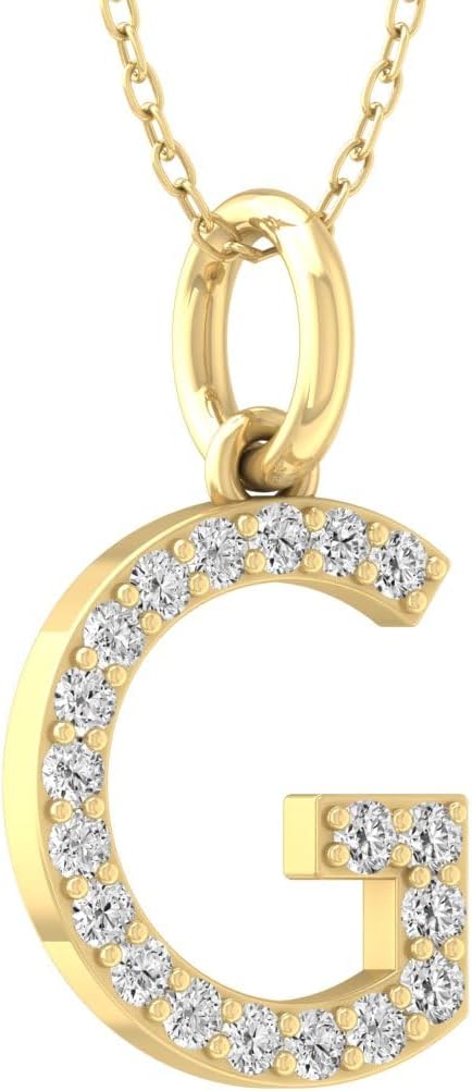 1/10 Carat Round Diamond A-Z initial Pendant Necklace | 10K, 14K Yellow or White Gold and Sterling Silver Cable Chain Necklace 18 inch | I-J Color and I2-I3 Clarity