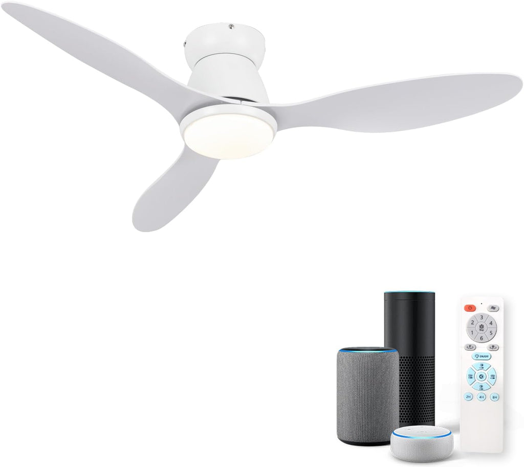 42' Smart Ceiling Fan with Lights - Alexa Compatible Quiet Dimmable LED 3000lm 6-Speed Reversible Ideal for Bedroom Kitchen & Living Room White Wood Grain Finish (White)