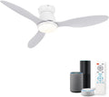 42' Smart Ceiling Fan with Lights - Alexa Compatible Quiet Dimmable LED 3000lm 6-Speed Reversible Ideal for Bedroom Kitchen & Living Room White Wood Grain Finish (White)