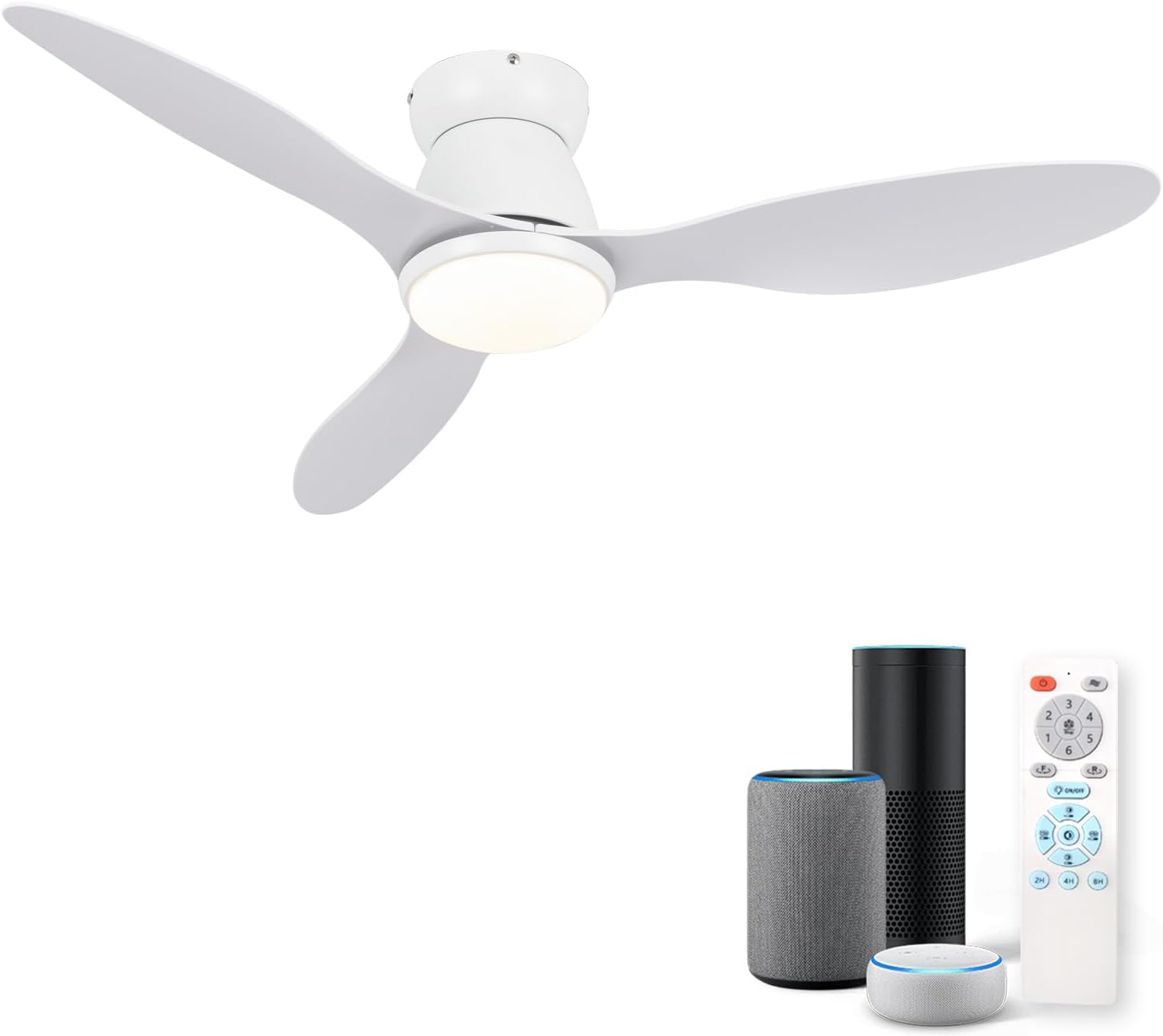 42' Smart Ceiling Fan with Lights - Alexa Compatible Quiet Dimmable LED 3000lm 6-Speed Reversible Ideal for Bedroom Kitchen & Living Room White Wood Grain Finish (White)