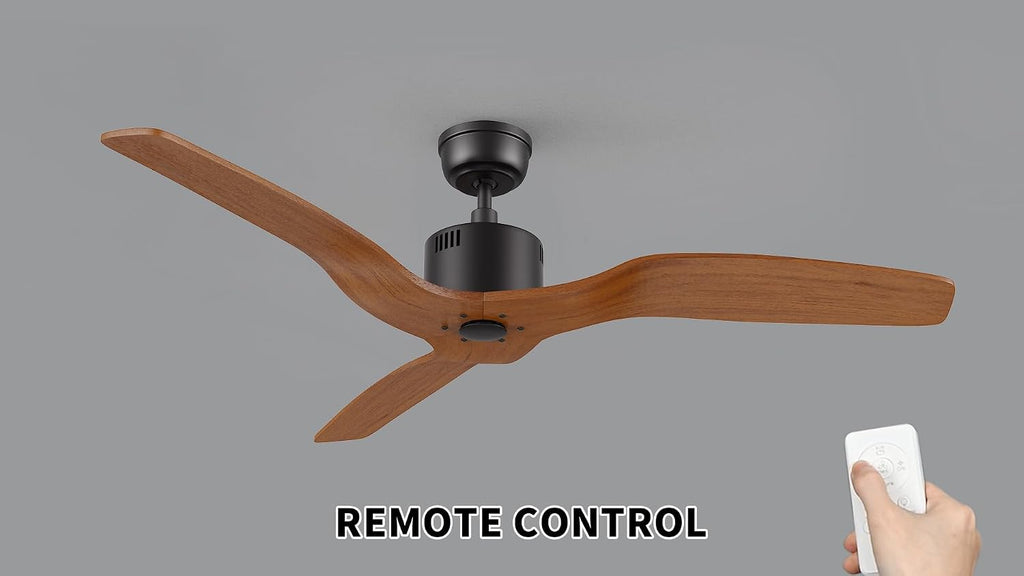 SMAAIR 52 Inch Ceiling Fan No Light with Remote, Solid Wood Black Walnut Ceiling Fan without Light, 10 Speed, Quiet DC Motor, Indoor Modern 3 Blade Ceiling Fan for Indoor Bedroom Living Room
