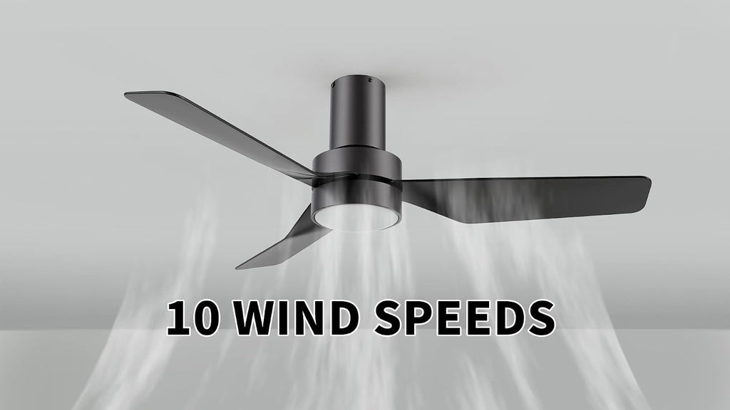 CEME 44-Inch Low Profile Ceiling Fan with Light and Remote, Small Flush Mount Ceiling Fan with 10-speed DC Motor, Indoor & Outdoor for Bedroom, Living room, Black