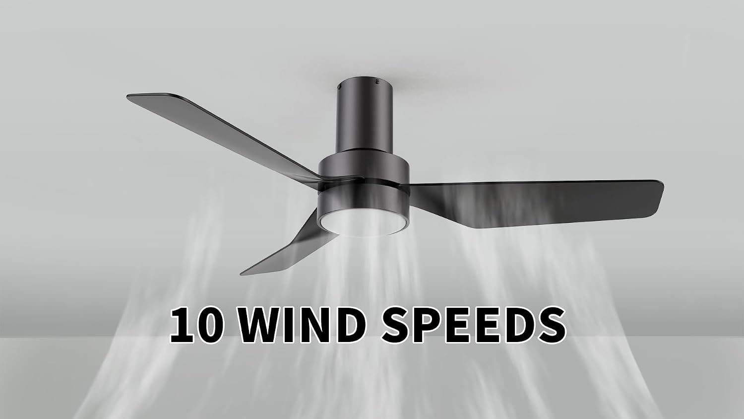 CEME 44-Inch Low Profile Ceiling Fan with Light and Remote, Small Flush Mount Ceiling Fan with 10-speed DC Motor, Indoor & Outdoor for Bedroom, Living room, Black