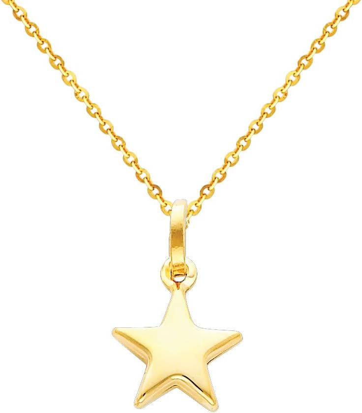 The World Jewelry Center 14k Yellow Gold Star Pendant with 1.2mm Cable Chain Necklace