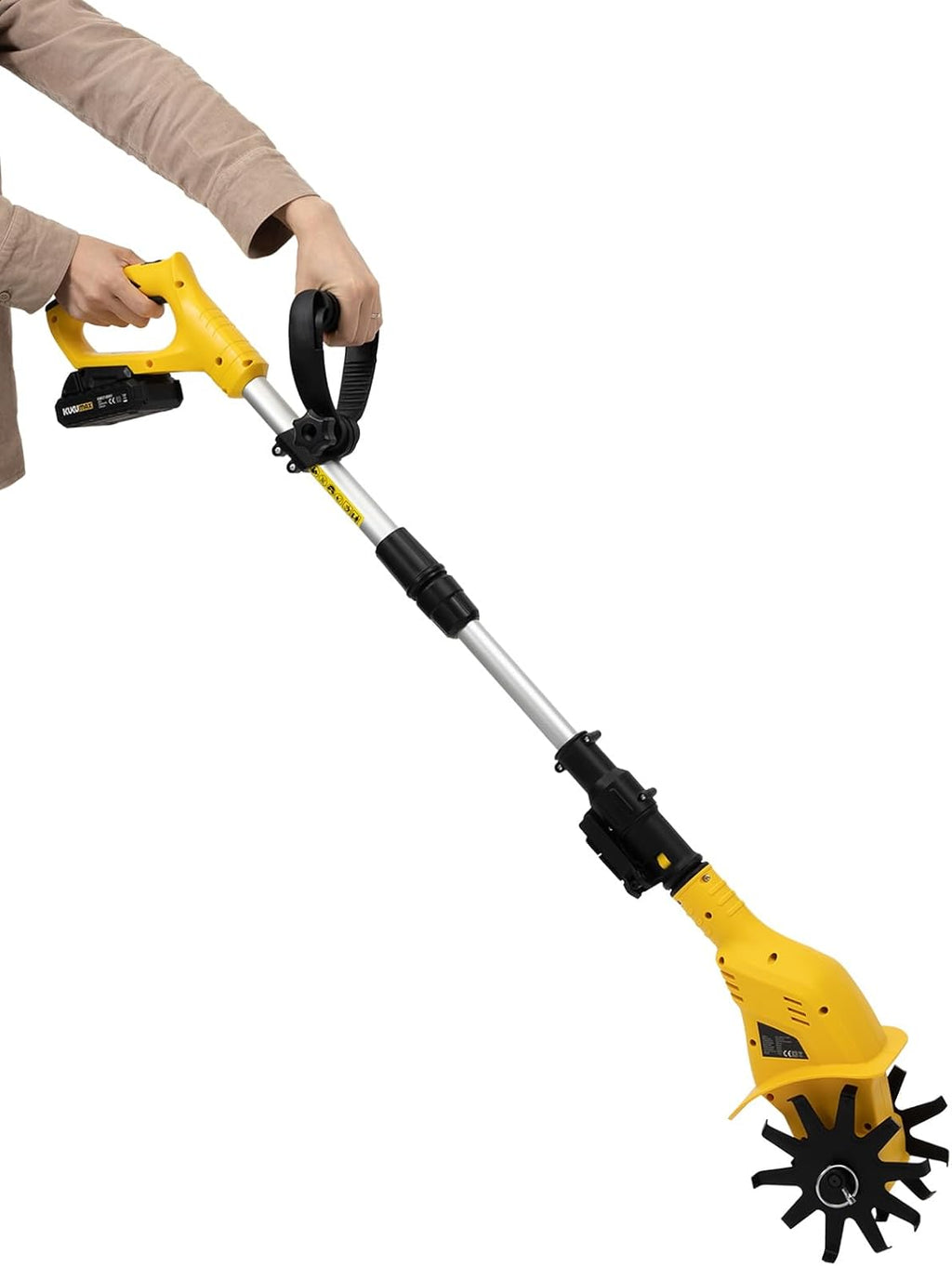 20V Cordless Tiller Cultivator, 3.9inch 250RPM Electric Tiller, Battery Powered Garden Cultivator with Extendable Pole for Lawn, Yard, Soil Cultivation
