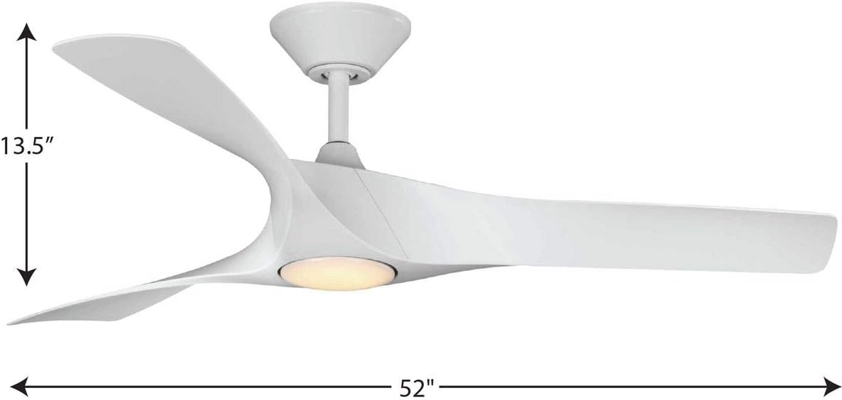 Ryne Collection 52-Inch 3-Blade Matte White LED DC Motor Transitional Indoor/Outdoor Ceiling Fan