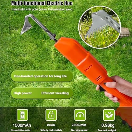 Handheld Electric Cultivator Hoe & Weeder, Cordless Tiller with Long Pole, 2 Batteries Included, Ideal for Loosening Soil in Gardens & Greenhouses