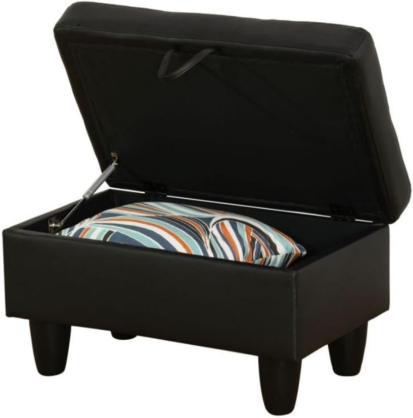 Ottoman Storage Ottoman Bench Faux Leather Footrest Footstool with Hinged Lid for Living Room, Bedroom, Entryway, Black, 28.5'X19'X17.5'