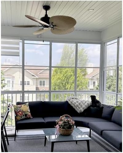 Hinkley Tropic Air 52' Indoor/Outdoor Ceiling Fan, Matte Black and Palm-Shaped KOA wood Composite Fan Blades