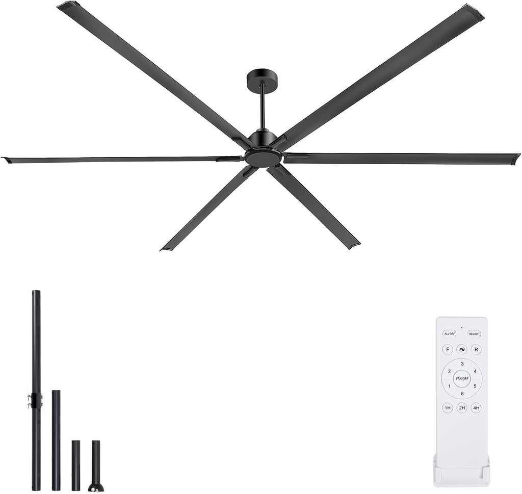 120 Inch Large Ceiling Fan - High Volume(HVLS) Industrial Ceiling Fans with DC Motor, 3 Downrods, 6-Speed Remote Control, 6 Blades, Outdoor/Indoor Ceiling Fans for Garage/Shop/Patios