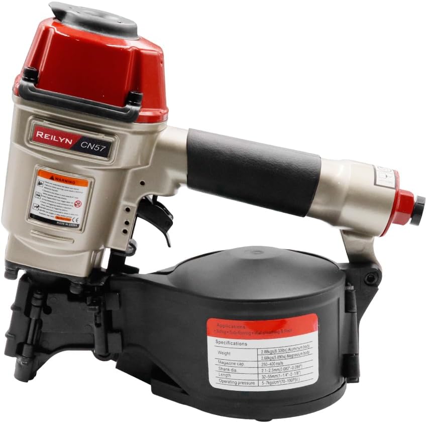 Coil Nail Gun CN57, 1-1/4 Inch to 2-1/4 inch Pneumatic Siding Nailer, 15 Degree Framing Coil Nailer for Pallet, Crating, Framing, Fencing
