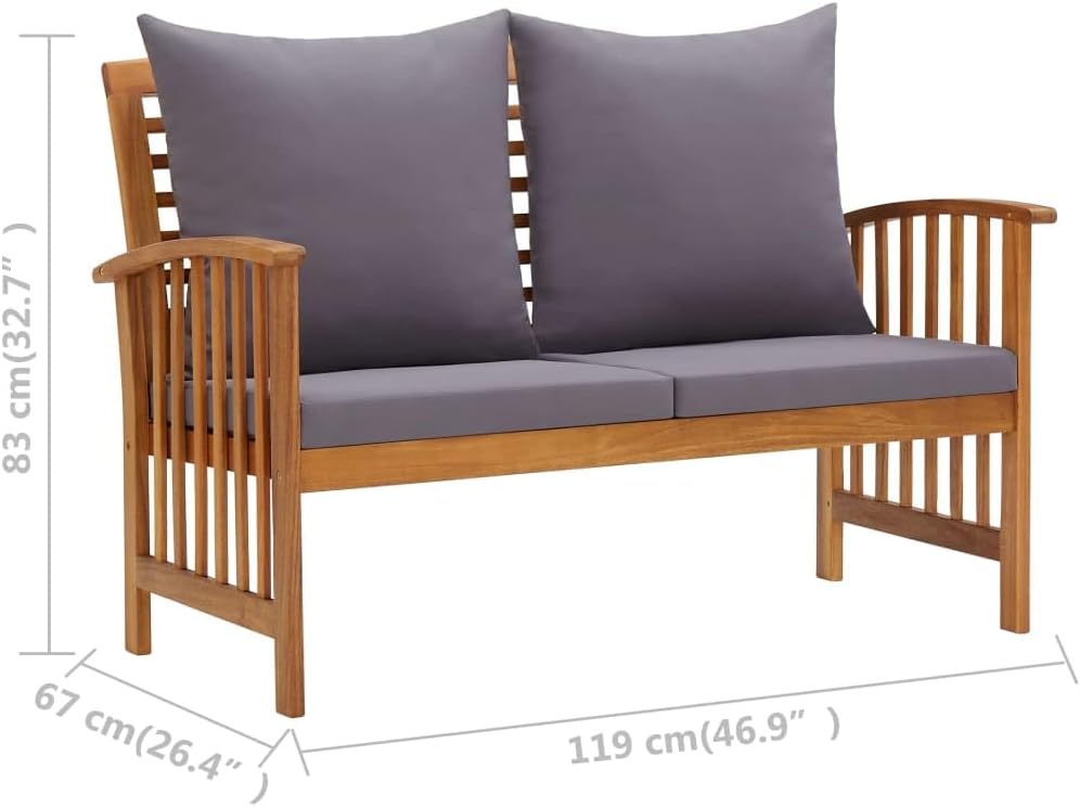 3 Piece Patio Furniture Sofa Set with Cushions, Outdoor Solid Acacia Wood Patio Conversation Table Chair Set for Garden, Backyard, Poolside,-517