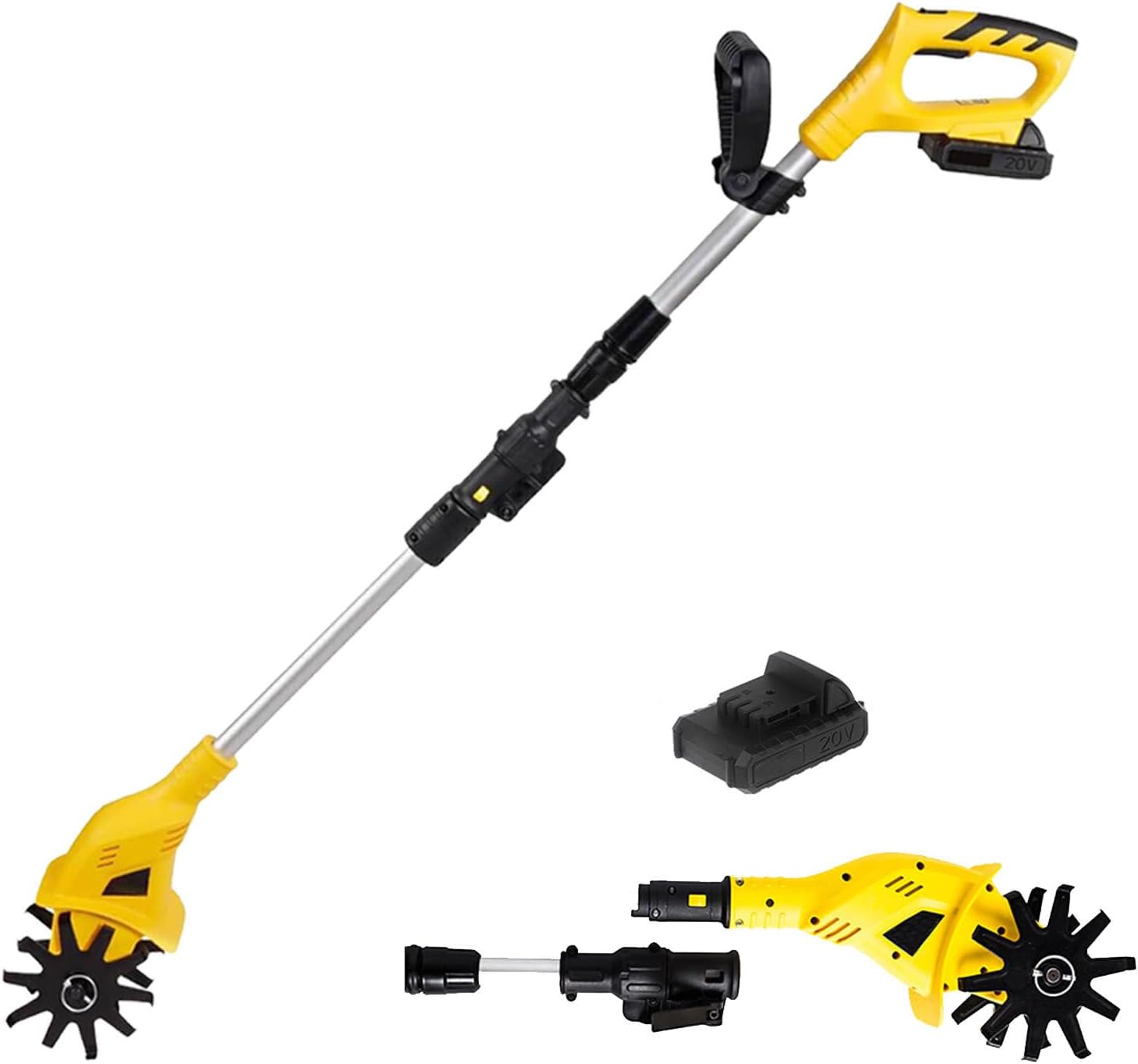 Cordless Tiller Cultivator,4' Width Handheld Garden Cultivators with 20 Manganese Steel Tines Household Electric Rototiller for Farm,Park,Garden,Yard 1Battery