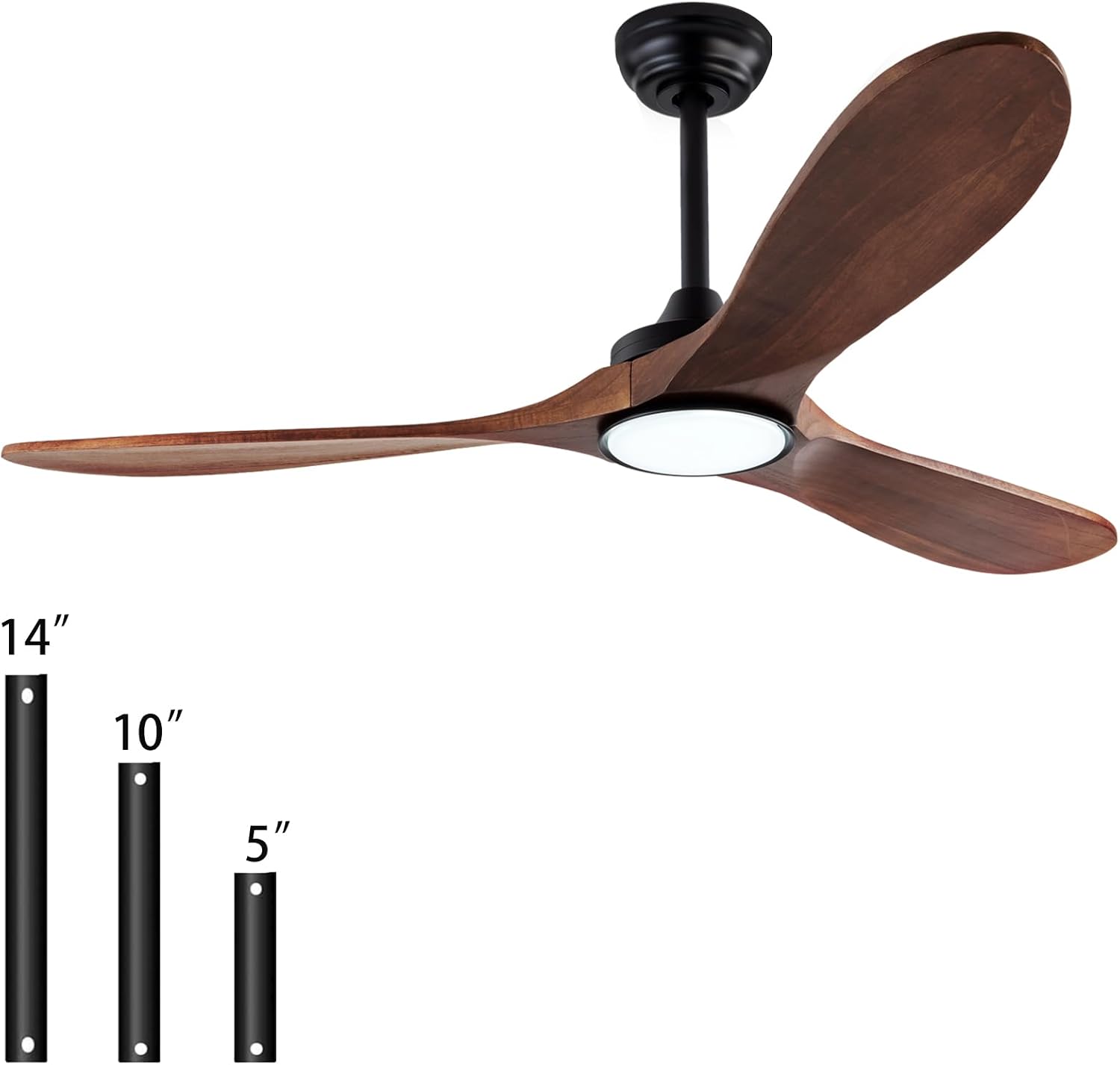 QUTWOB 52' Wood Ceiling Fans with Lights and Remote Control,Indoor Outdoor 3 Blades Wooden Ceiling Fan for Garage,Patio,Living Rooms,Bedrooms,Offices,Farmhouse(Black+Dark Walnut)