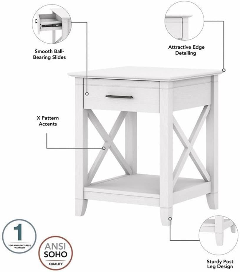 Bush Home Key West Tall TV Stand with Coffee Table and Set of 2 End Tables in Pure White Oak