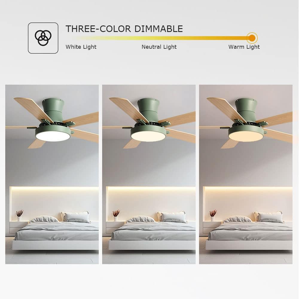 Flush Mount Ceiling Fan with Lights Wood Modern Ceiling Fan with Remote 42 Inch Mute Ceiling Fans with Lights for Bedroom Outdoor Ceiling Fans for Patios with Light