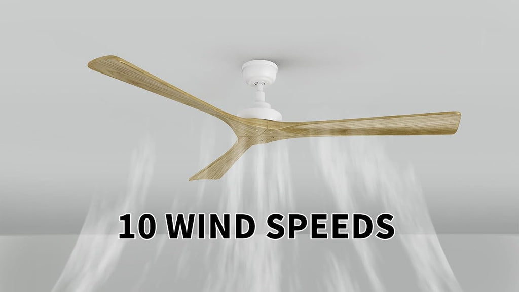 SMAAIR Ceiling Fans No Light and Remote for Bedroom, 60' Low Profile Modern Ceiling Fan without Light, Solid Wood, 10 Speed, 3 Blades, Dimmable, DC Motor, Indoor Use,Wooden/White