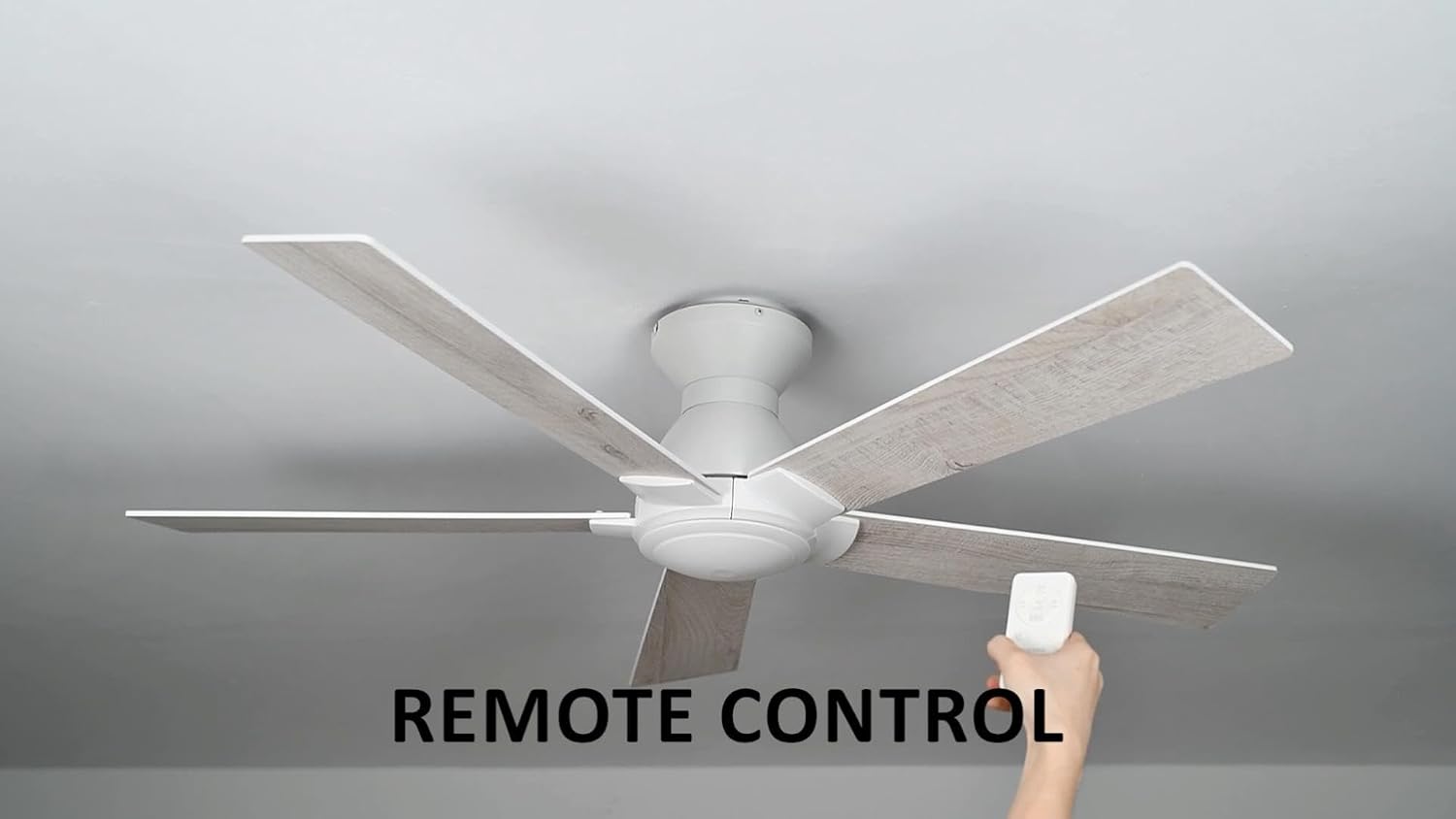 Carro 52 Inch Flush Mount Ceiling Fan without Lights, White Ceiling Fan with Remote Low Profile, 10-Speed Reversible DC Motor, 5 Wood Finish Blades, Indoor for Bedroom